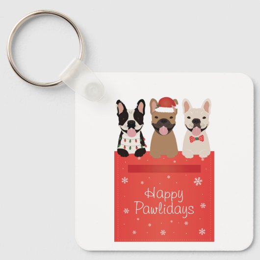 Happy Pawlidays Franse Bulldogs Sleutelhanger (Voorkant)