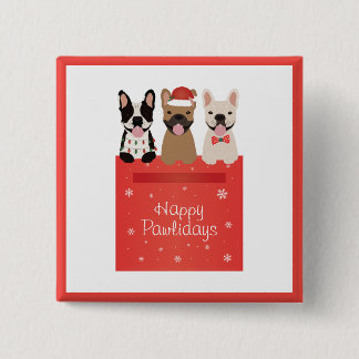 Happy Pawlidays Franse Bulldogs Vierkante Button 5,1 Cm