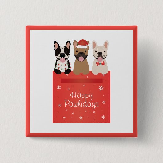 Happy Pawlidays Franse Bulldogs Vierkante Button 5,1 Cm (Voorkant)