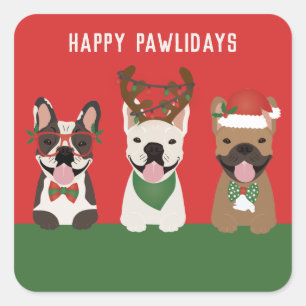 Happy Pawlidays Franse Bulldogs Vierkante Sticker