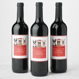 Happy Pawlidays Franse Bulldogs Wijn Etiket