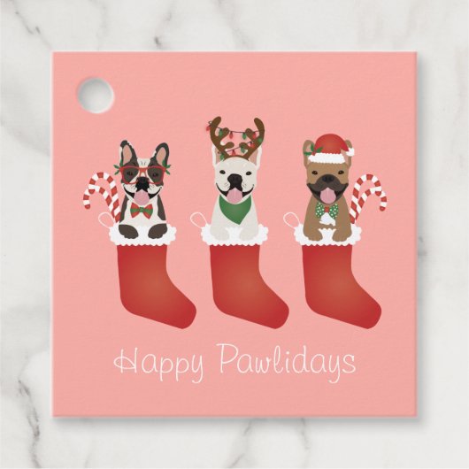 Happy Pawlidays French Bulldogs kerststal Stocking Bedankjes Labels (Voorkant)