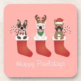 Happy Pawlidays French Bulldogs kerststal Stocking Bier Onderzetter