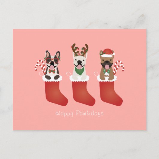 Happy Pawlidays French Bulldogs kerststal Stocking Briefkaart (Voorkant)