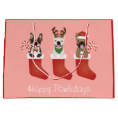 Happy Pawlidays French Bulldogs kerststal Stocking Groot Cadeauzakje (Voorkant)