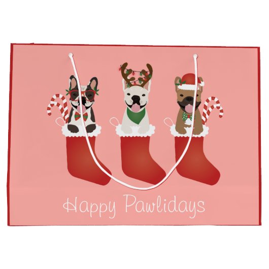 Happy Pawlidays French Bulldogs kerststal Stocking Groot Cadeauzakje (Achterkant)