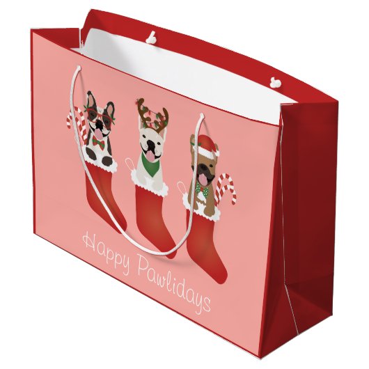 Happy Pawlidays French Bulldogs kerststal Stocking Groot Cadeauzakje (Achterkant Gekanteld)