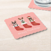 Happy Pawlidays French Bulldogs kerststal Stocking Kartonnen Onderzetters (Gebogen)