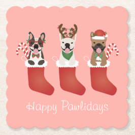 Happy Pawlidays French Bulldogs kerststal Stocking Kartonnen Onderzetters