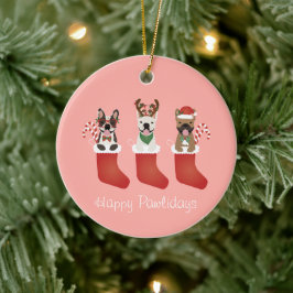 Happy Pawlidays French Bulldogs kerststal Stocking Keramisch Ornament