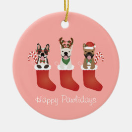 Happy Pawlidays French Bulldogs kerststal Stocking Keramisch Ornament