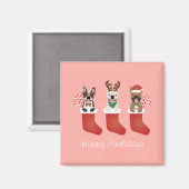 Happy Pawlidays French Bulldogs kerststal Stocking Magneet (Voorkant / Achterkant)