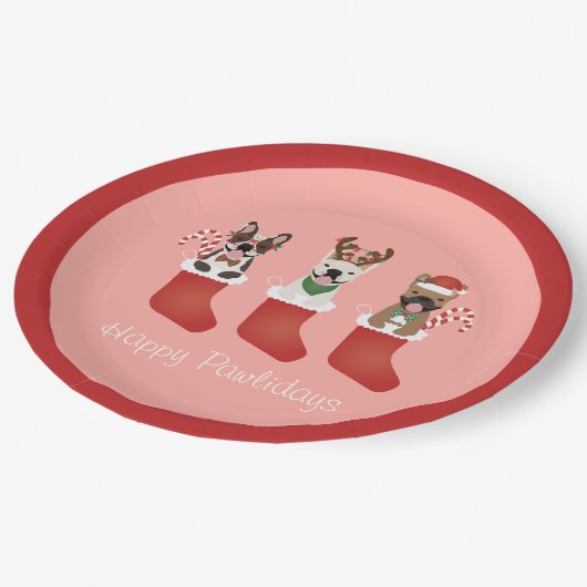 Happy Pawlidays French Bulldogs kerststal Stocking Papieren Bordje (Gekanteld)