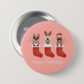 Happy Pawlidays French Bulldogs kerststal Stocking Ronde Button 7,6 Cm (Voorkant /achterkant)