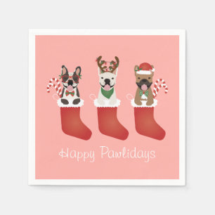 Happy Pawlidays French Bulldogs kerststal Stocking Servet