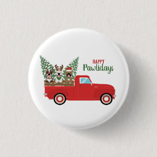 Happy Pawlidays French Bulldogs Red Pickup Truck Ronde Button 3,2 Cm