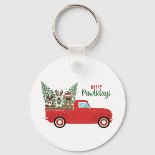 Happy Pawlidays French Bulldogs Red Pickup Truck Sleutelhanger
