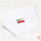 Happy Pawlidays French Bulldogs Red Pickup Truck Vierkante Sticker (Envelop)