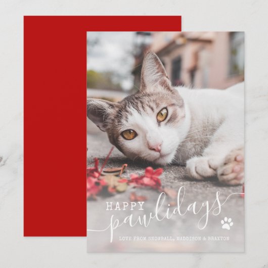 Happy Pawlidays Funny Cat Photo Pet Kerstmis Feestdagenkaart (Voorkant / Achterkant)