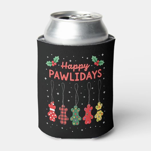 Happy Pawlidays Funny Christmas Dog Paw Xmas Dogs Blikjeskoeler (Blikje Voorkant)