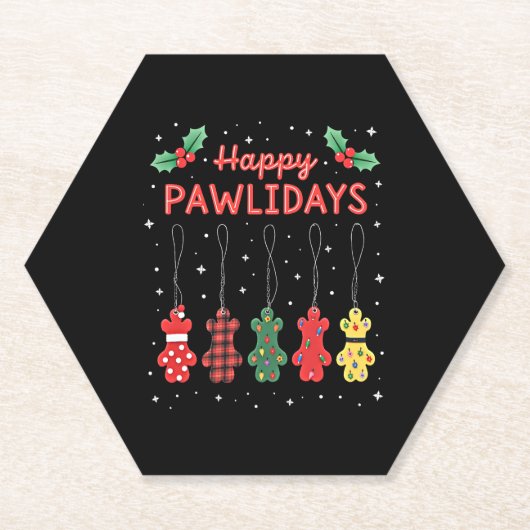 Happy Pawlidays Funny Christmas Dog Paw Xmas Dogs  Kartonnen Onderzetters (Voorkant)