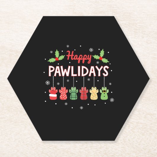 Happy Pawlidays Funny Christmas Dog Paw Xmas Dogs  Kartonnen Onderzetters (Voorkant)