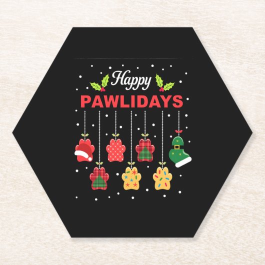 Happy Pawlidays Funny Christmas Dog Paw Xmas Dogs Kartonnen Onderzetters (Voorkant)