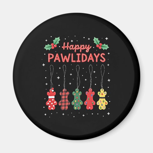 Happy Pawlidays Funny Christmas Dog Paw Xmas Dogs Magneet (Voorkant)