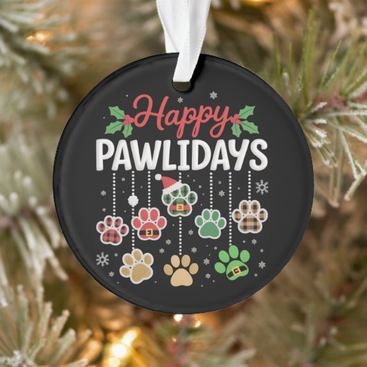 Happy Pawlidays Funny Christmas Dog Paw Xmas Dogs  Ornament (Boom)