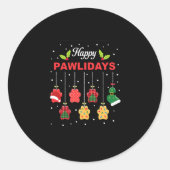 Happy Pawlidays Funny Christmas Dog Paw Xmas Dogs Ronde Sticker (Voorkant)