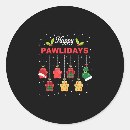 Happy Pawlidays Funny Christmas Dog Paw Xmas Dogs  Ronde Sticker (Voorkant)