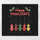 Happy Pawlidays Funny Christmas Dog Paw Xmas Dogs Sparkling Wijnetiket (Enkel label)