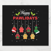 Happy Pawlidays Funny Christmas Dog Paw Xmas Dogs  Sparkling Wijnetiket (Enkel label)