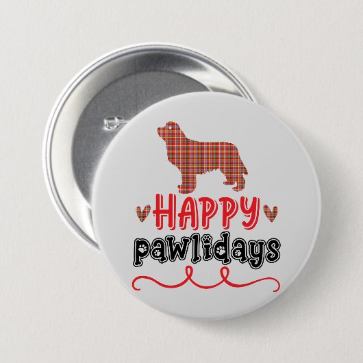 Happy Pawlidays | Funny Word Pun Ronde Button 7,6 Cm (Voorkant /achterkant)