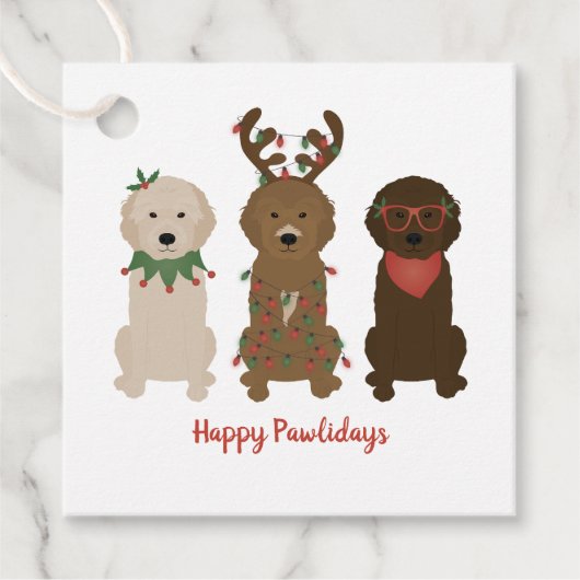 Happy Pawlidays Goldendoedle kerstlampjes Bedankjes Labels (Voorkant)
