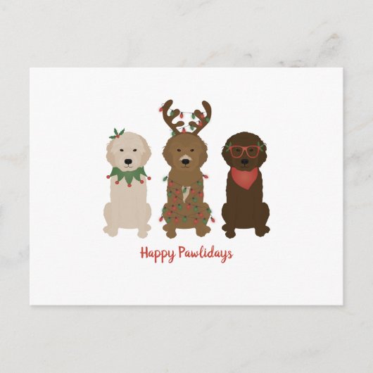Happy Pawlidays Goldendoedle kerstlampjes Briefkaart (Voorkant)