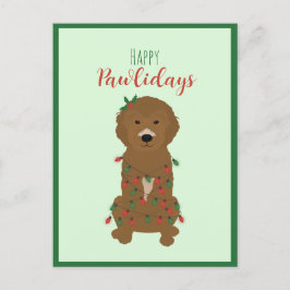 Happy Pawlidays Goldendoedle kerstlampjes Feestdagenkaart