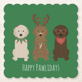 Happy Pawlidays Goldendoedle kerstlampjes Kartonnen Onderzetters