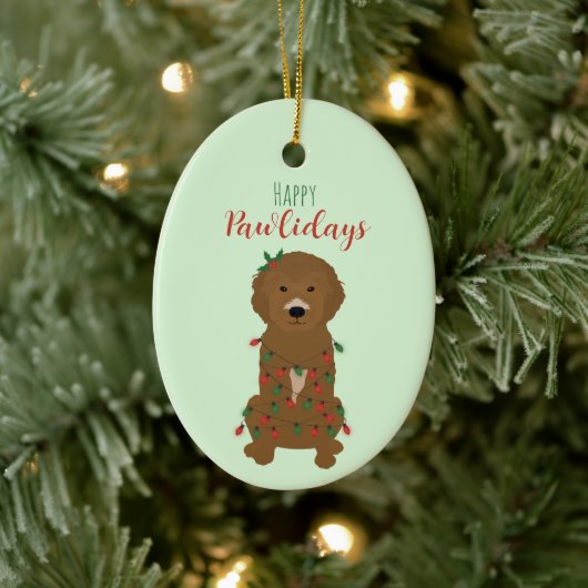 Happy Pawlidays Goldendoedle kerstlampjes Keramisch Ornament (Boom)