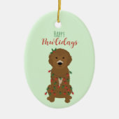 Happy Pawlidays Goldendoedle kerstlampjes Keramisch Ornament (Voorkant)