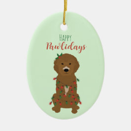 Happy Pawlidays Goldendoedle kerstlampjes Keramisch Ornament