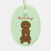 Happy Pawlidays Goldendoedle kerstlampjes Keramisch Ornament (Achterkant)