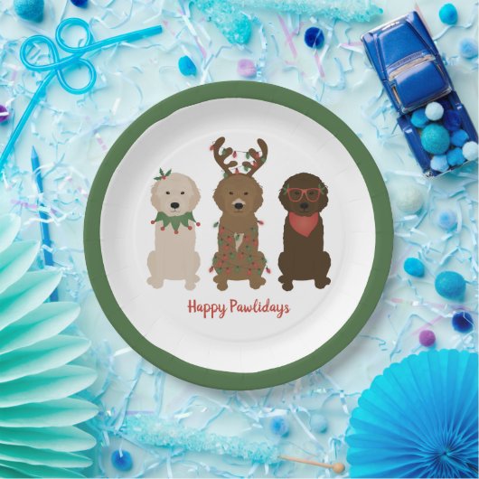 Happy Pawlidays Goldendoedle kerstlampjes Papieren Bordje (Feest)