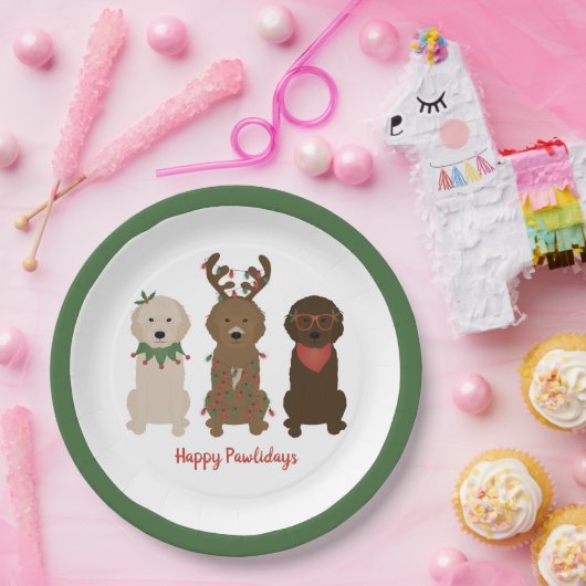 Happy Pawlidays Goldendoedle kerstlampjes Papieren Bordje (Feest)