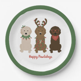 Happy Pawlidays Goldendoedle kerstlampjes Papieren Bordje