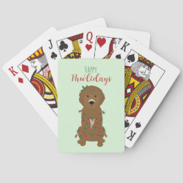 Happy Pawlidays Goldendoedle kerstlampjes Pokerkaarten