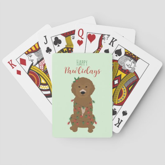 Happy Pawlidays Goldendoedle kerstlampjes Pokerkaarten (Achterkant)