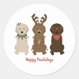 Happy Pawlidays Goldendoedle kerstlampjes Ronde Sticker