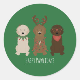 Happy Pawlidays Goldendoedle kerstlampjes Ronde Sticker
