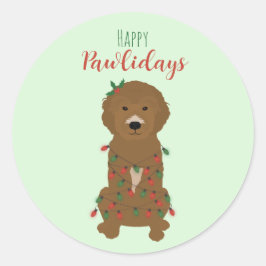 Happy Pawlidays Goldendoedle kerstlampjes Ronde Sticker